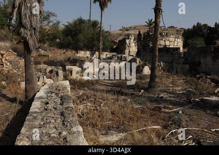 Östlicher Teil von Khirbet Minya, erbaut vom Kalifen Al Walid der Umayyaden aus dem 8. Jahrhundert am Ufer des Sees von Galiläa als Winterrückzugsort und Verwaltungszentrum. Stockfoto