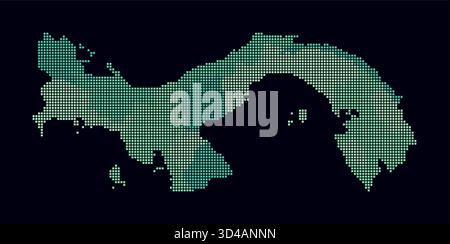 Panama gepunktete Karte. Digitale Landkarte des Landes auf dunklem Hintergrund. Panamaform mit quadratischen Punkten. Farbige Punkte. Kleine Quadrate. Stock Vektor