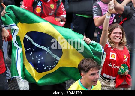 Sao Paulo, Brasilien. November 2025. Rennatmosphäre - Fans auf dem Podium. 09.11.2025. Formel-1-Weltmeisterschaft, Rd 21, Großer Preis Brasiliens, Sao Paulo, Brasilien, Wettkampftag. Quelle: James Moy/Alamy Live News Stockfoto