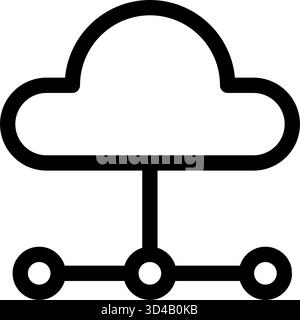 Dieses Symbol stellt ein Cloud-Computing-Netzwerk mit drei verbundenen Knoten dar, die dezentrale Datenspeicherung und verteilte Datenverarbeitung symbolisieren. Ideal für Stock Vektor