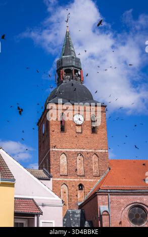 Glockenturm der Kirche von St. Johannes der Täufer in Biskupiec Ort in Olsztyn County, Woiwodschaft Ermland-Masuren, Polen Stockfoto