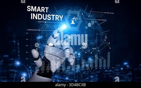 KI unterstützt intelligente Industrie-Dashboards durch Automatisierung der Datenanalyse, Optimierung des Werksbetriebs und Integration intelligenter Robotik in Cloud-basierte Lösungen Stockfoto