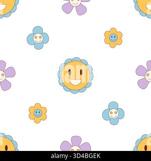 Grooviges Retro Seamless Flower Cartoon Muster Stock Vektor