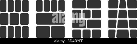 Satz von Anime Comic-Seitenvorlagen. Bento-Raster oder neuartige grafische Tafeln isoliert auf weißem Hintergrund. Manga-Storyboard, Fotocollage, Magazin- oder Posterlayouts. Vektorabbildung. Stock Vektor