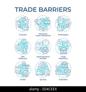 Handelsschranken sanfte blaue Konzeptsymbole Stock Vektor