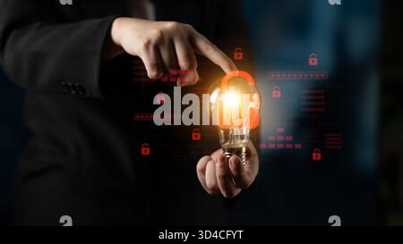 Digitales Sicherheitskonzept, das einen Cybersicherheitsverstoß veranschaulicht, mit einem roten, freigeschalteten Vorhängeschloss, das die Datensicherheit in sicheren Systemen anzeigt Stockfoto