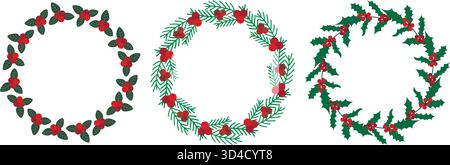 Weihnachtskränze aus stechpalme, Beeren, Tannenzweigen Stock Vektor