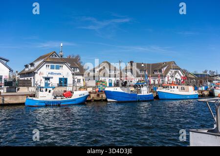 Das kleine Fischerdorf Vitte auf der Insel Hiddensee in Norddeutschland bei Frühlingssonne, Mecklenburg-Vorpommern, Deutschland, Europa Stockfoto
