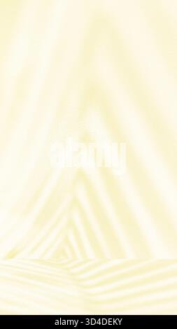 Minimalistisches, sonnendurchflutetes Zimmer mit glattem, sanftem, cremefarbenen Wänden und Boden. Raum natürliches Licht, das sanft verschwommene Schatten von Palmblättern wirft Stockfoto