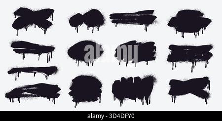 Schwarze Pinselstriche auf weißem Hintergrund. Grunge-Tintenstruktur mit tropfenden Graffiti-Linien, Flecken und rauen Streifen Stock Vektor