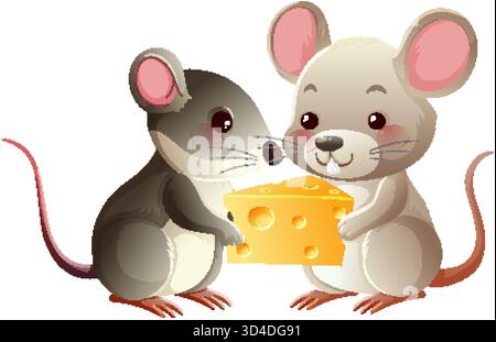 Nette Vektor-Illustration von zwei Mäusen, die Käse halten, weiche Farben, einfache Komposition, weißer Hintergrund Stock Vektor