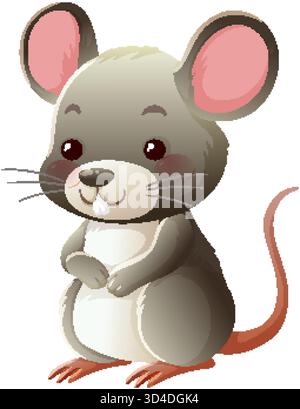 Entzückende Vektor-Maus-Illustration mit großen Ohren, weichen Schatten, abgerundeten Formen und Pastellfarben Stock Vektor