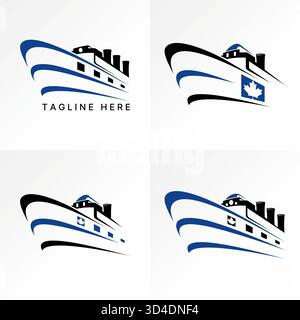 Kreuzfahrtschiff Frachtschiff Luxusziel Transport zum großen Seehafen Logo Design Grafikkonzept kreatives Premium Vektor Stock Image Top Sell Stock Vektor