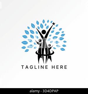 3 Personen Familie heben Hände Blätter Baum Lifestyle positve Aktivität Stiftung Logo Design grafisches Konzept kreative Premium Vektor Stock Bild Top Sell Stock Vektor