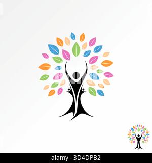 Familie 3 Menschen heben Hände Blätter Baum positve Lifestyle Aktivität Stiftung Logo Design Grafikkonzept kreative Premium Vektor Stock Bild Top Sell Stock Vektor