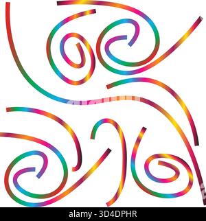 Abstrakte 3D-Farbverlaufslinien: Vektorwellenformmuster mit organischen Regenbogenbändern auf dunklem Hintergrund für moderne Grafikdesign-Projekte. Stock Vektor