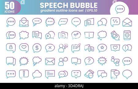 Sprachblase Verlaufssymbole Set.Web Verlaufslinien Symbole Sammlung Verwandte Chat, Nachricht, Sprechen, Sprechen, Diskussion.Vektorillustration Stock Vektor