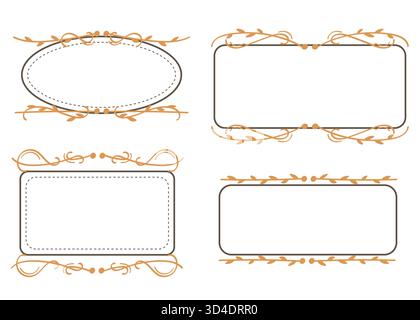 Nature Gold Vintage Border Wedding Collection – Set Aus Handgezeichnetem Blumenrahmen. Vektorabbildung Stock Vektor