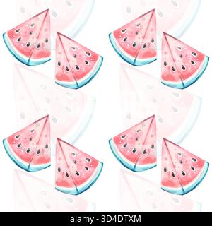 Hintergrundtapete mit nahtlosem Muster und herrlichen Wassermelonenscheiben, die an Sommeratmosphäre, Strandaktivitäten, fröhliche Ferien und lebhafte Atmosphäre erinnern Stock Vektor