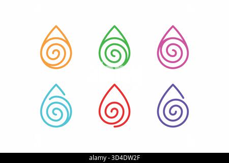 Inner Power abstraktes Concept Logo mit Symbol für Spirale und Wassertropfen, lineares Symbol Stock Vektor