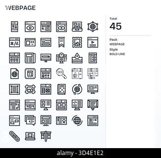Verbessern Sie die Benutzerfreundlichkeit mit 45 Symbolen für fette Linien, die an die Webseite gebunden sind und für gestochen scharfes Rendering entwickelt wurden. Stock Vektor