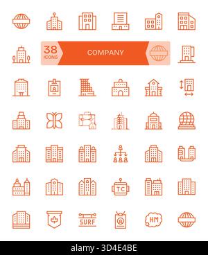 Eine durchdachte Kollektion von 42 Symbolen der Regular Line, die das Unternehmen darstellen, perfekt für Produkte. Stock Vektor