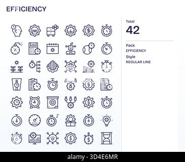 Kuratiertes Paket mit 42 Vektorsymbolen in Regular Line Design, das sich um Effizienzkonzepte dreht. Stock Vektor