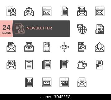 Ein komplettes Toolkit mit 24 Bold Line Symbolen für Newsletter, ideal für Schnittstellen der Enterprise-Klasse. Stock Vektor