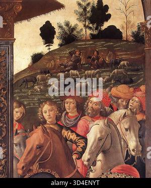 GHIRLANDAIO, Domenico (* 1449, Firenze, d. 1494, Firenze) Anbetung der Könige (Detail) 1488 Tempera on wood Spedale degli Innocenti, Florenz --- Schlüsselwörter: ----------------- Autor: GHIRLANDAIO, Domenico Titel: Anbetung der Könige (Detail) Zeitlinie: 1451-1500 Schule: Italienisch Form: Malerei Art: Religiös Stockfoto