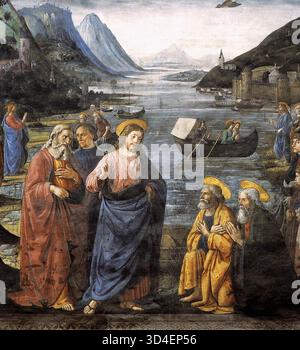 GHIRLANDAIO, Domenico (* 1449, Firenze, d. 1494, Firenze) Berufung der Apostel (Detail) 1481 Fresco Cappella Sistina, Vatikan --- Schlüsselwörter: ----------------- Autor: GHIRLANDAIO, Domenico Titel: Berufung der Apostel (Detail) Zeitlinie: 1451-1500 Schule: Italienisch Form: Malerei Art: Religiös Stockfoto