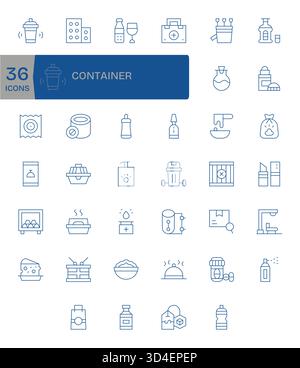 Mit 40 Thin Line Symbolen für Container, die einfach zu exportieren sind, liefern Sie pixelkonsistente Grafiken. Stock Vektor