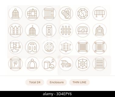 Eine minimalistische Kollektion von 24 Thin Line Icons Reflecting Enclosure für Klarheit in jeder Größe. Stock Vektor