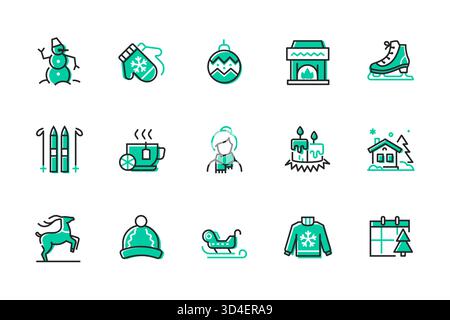 Winter Time – Set mit Symbolen im Liniendesign Stock Vektor
