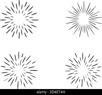 Kreative Vektorillustration von geometrischen Hand gezeichneten Sonnenstrahlen isoliert auf Hintergrund. Kunst Design lineare Sonnenwellen, strahlende Linien strahlende Sterne. Abst Stock Vektor