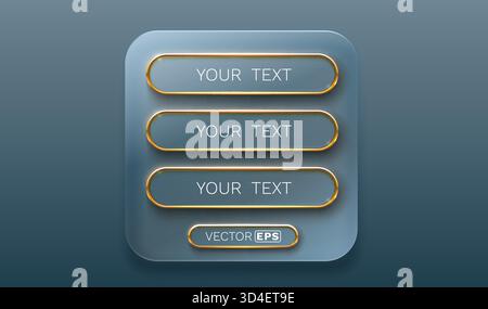 Moderne Benutzeroberfläche mit goldgerahmten Tasten auf dunklem, elegantem Hintergrund. Vektorabbildung. Stock Vektor