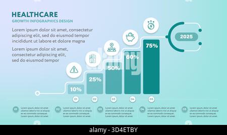Medizinische Infografik-Vorlage mit Wachstumsdiagrammen und Stethoskopkonzept - für die Healthcare Business Präsentation Folie Year in Review Stock Vektor