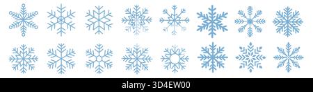 Weihnachtsset Schneeflocken, Wintersymbol, dünne Linie mit Schneeflocken, bearbeitbarer Strich. Stock Vektor