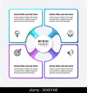 Infografik-Vorlage mit Symbolen und 4 Optionen oder Schritten. Quadrat. Kann für Workflow-Layout, Diagramm, Banner und Webdesign verwendet werden. Vektorabbildung Stock Vektor