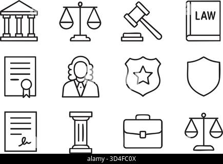 Symbole für Gesetz und Urteilslinie. Stock Vektor
