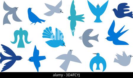 Einfache Vogelsilhouetten. Fliegender Vogel, Taube und Schwalbe im modernen Kunststil. Minimalistische Stiltaube, dekoratives skandinavisches Volk heutzutage Vektor-Set o Stock Vektor