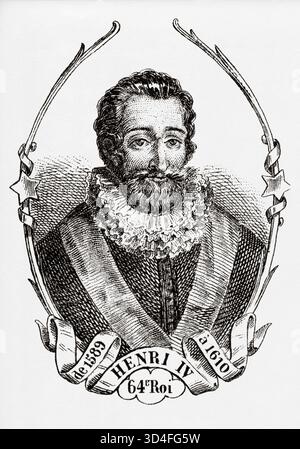 Porträt von Heinrich IV. (1553–1610) König von Frankreich. Antike Illustration von Emile Simon (1805-1886) aus dem historischen und malerischen Atlas, Universal History 1861 Stockfoto