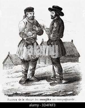Russen Männer der Bauernklasse, Russland. Antike Illustration von Emile Simon (1805-1886) aus dem historischen und malerischen Atlas, Universal History 1861 Stockfoto