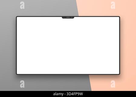 Realistischer Bildschirm auf beigefarbenem Hintergrund. Ein leeres Layout, eine Monitorvorlage oder ein Bildschirm, um Ihrem Design gerecht zu werden. Stock Vektor