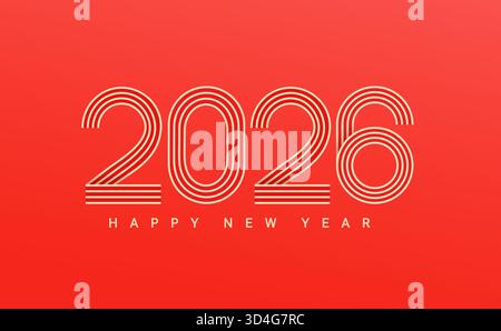 2026 Neues Jahr einfaches rotes Banner mit linearen Zahlen und Wishing Happy Holiday Text.elegante Vorlage für Grußkarte, Einladung, Poster, Flyer, Web.Premium Vektor Design für Neujahr und Weihnachten Stock Vektor