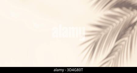 Palmblattschatten auf pastellfarbenem Hintergrund. Abstrakter neutraler heller Hintergrund von Schatten Palmblatt mit Kopierraum Stockfoto
