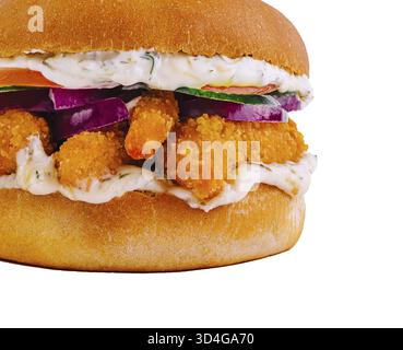 Essen, amerikanischer Fisch Burger isoliert auf weiß Stockfoto