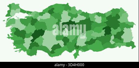 Karte der Türkei mit Regionen. Nur eine einfache Ländergrenzkarte mit regionaler Aufteilung. Grüne Farbpalette. Stock Vektor