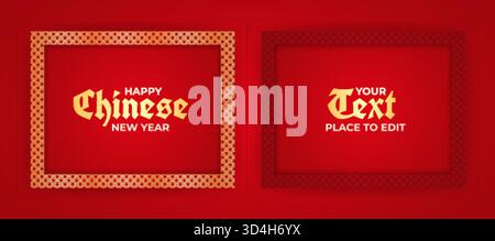 Chinesische Papierrahmen. Japan-Musterrahmen, Geschenkbox im roten Hintergrund festliche Papierverpackung Textur Fenster Neujahrsbanner Text Platzvorlage Design Stock Vektor