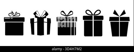 Vektor Geschenkbox Symbole in trendigen flachen Stil Geschenkboxen mit Band Icons Set Geschenkbox Stock Vektor