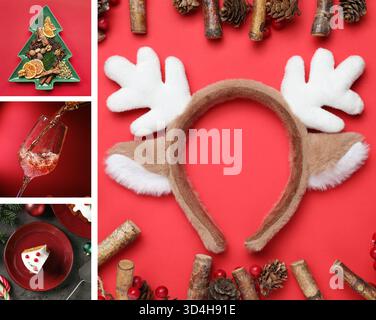 Weihnachten und Neujahrsfeier. Festliche Collage von Bildern Stockfoto